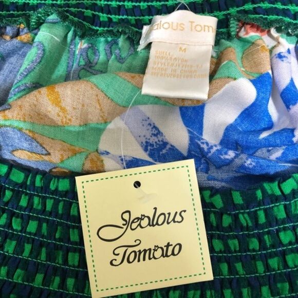 Jealous Tomato Green Tropical Leaf Print Blouse M - Picture 2 of 10
